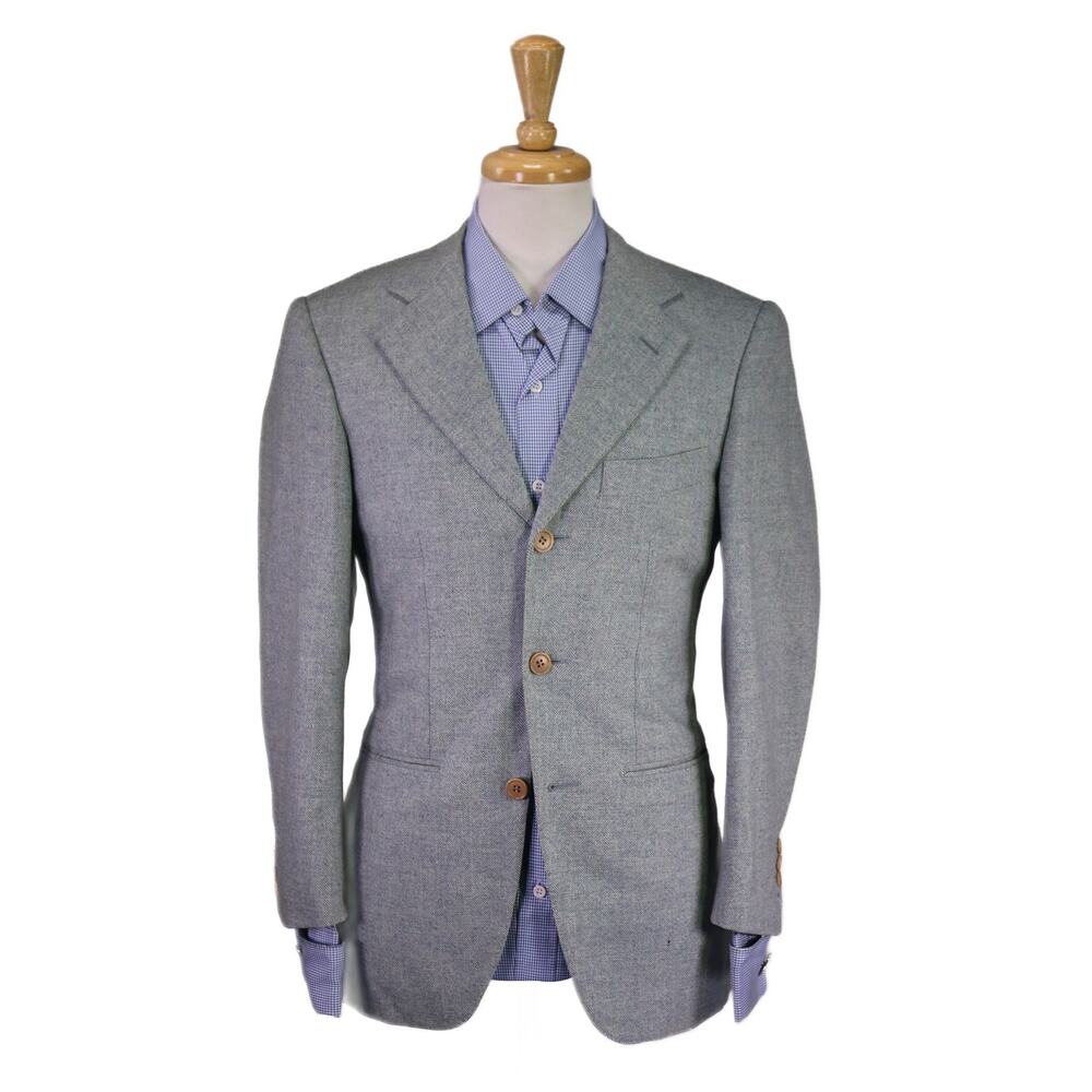 R. Caruso Blazer Aqua Blue Herringbone Wool Fleece Sportcoat 34R
